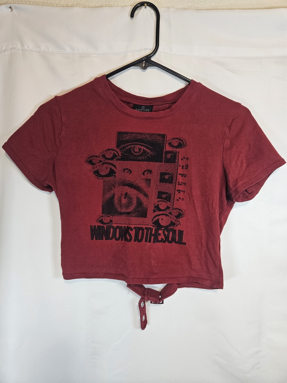 Empyre Burgundy Tie-Front Graphic Crop Top